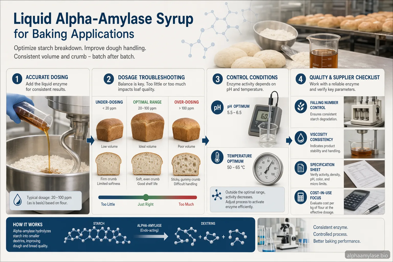 Alpha Amylase Sirop til Bagning: Dosering, pH, Temperatur og Fejlfinding — at-a-glance summary